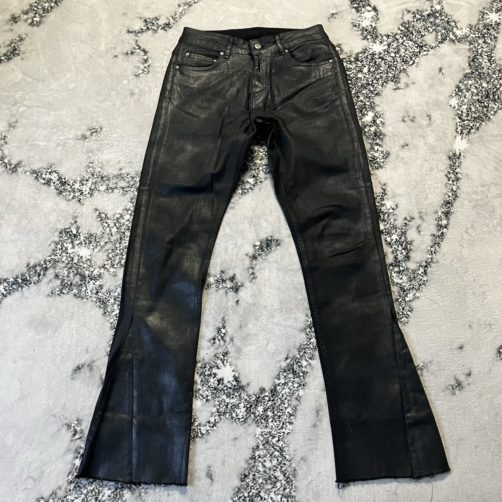 Flaneur Homme Jeans Womens Size‎ 30 Black Waxed Flare Stretch Biker Moto